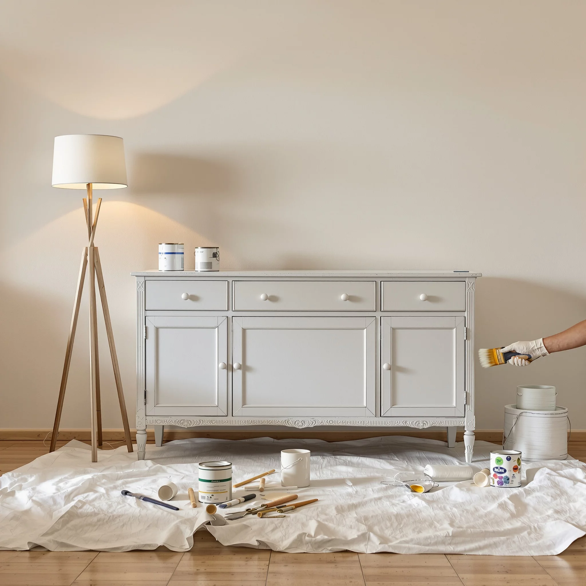 Renovierung des Wohnzimmers mit Vintage-Sideboard