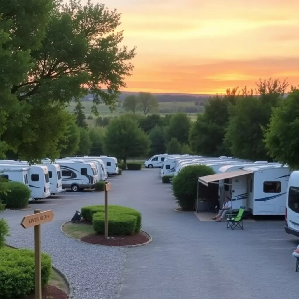 Wohnmobilstellplatz bei Sonnenuntergang