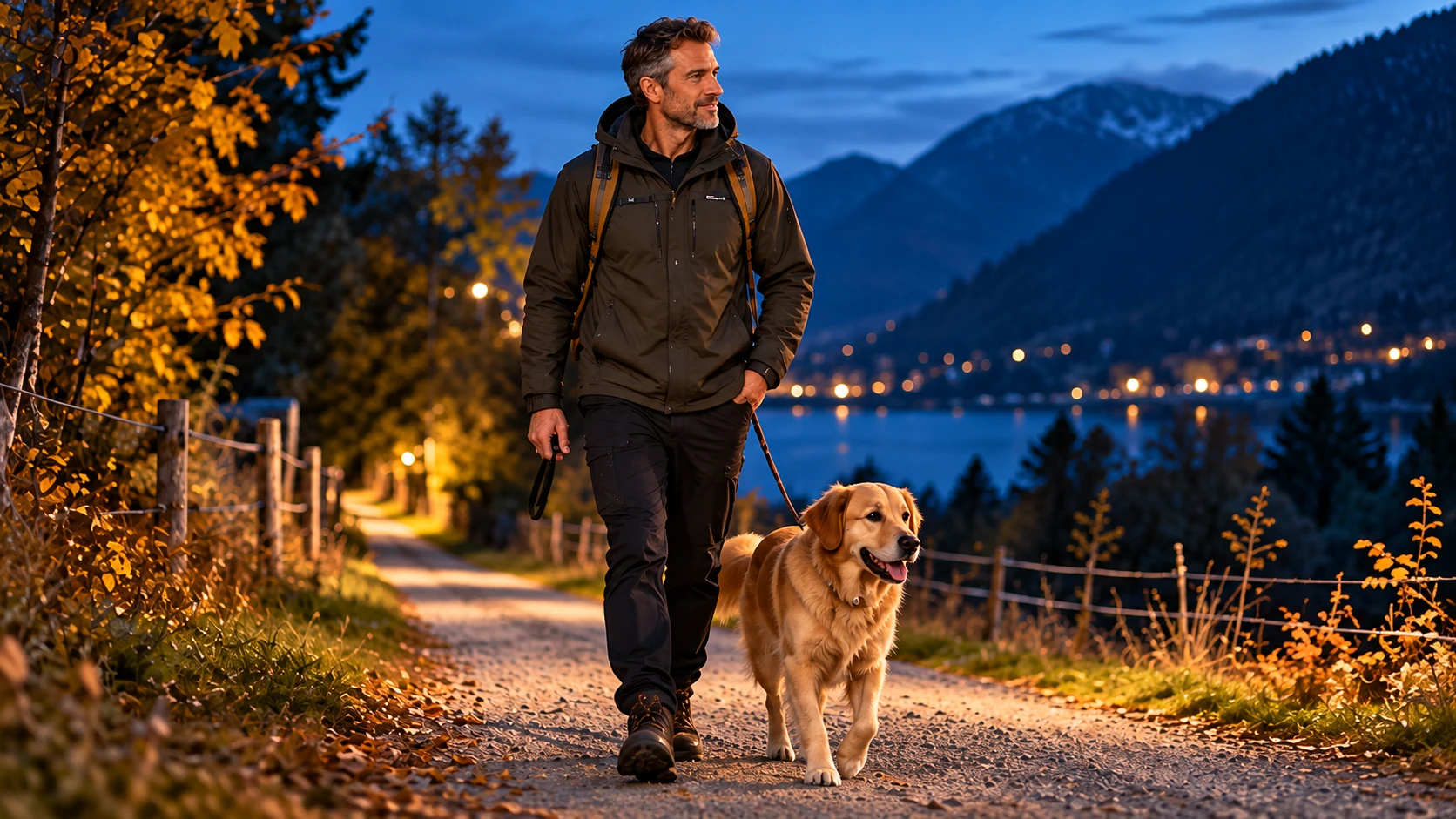 Abendspaziergang mit Hund (Bild KI generiert).webp