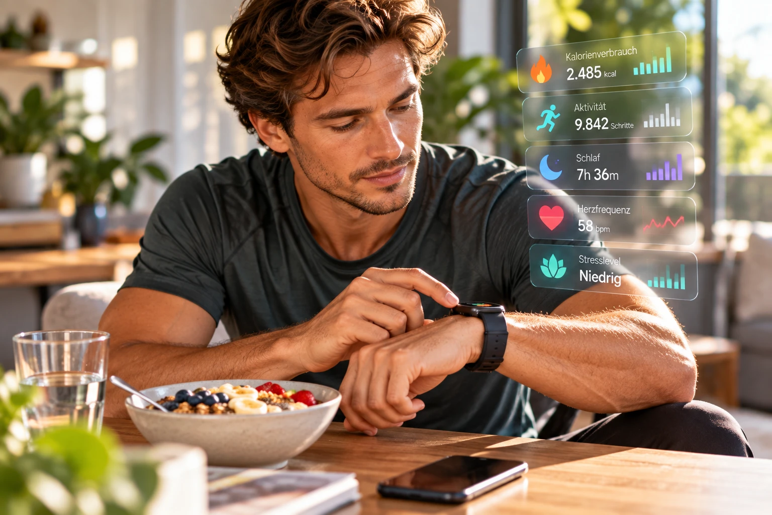 Kalorienverbrauch, Schritte, Schlaf und Herzfrequenz: Moderne Tracker machen viele Gesundheitsdaten im Alltag sichtbar. (KI-generiert)