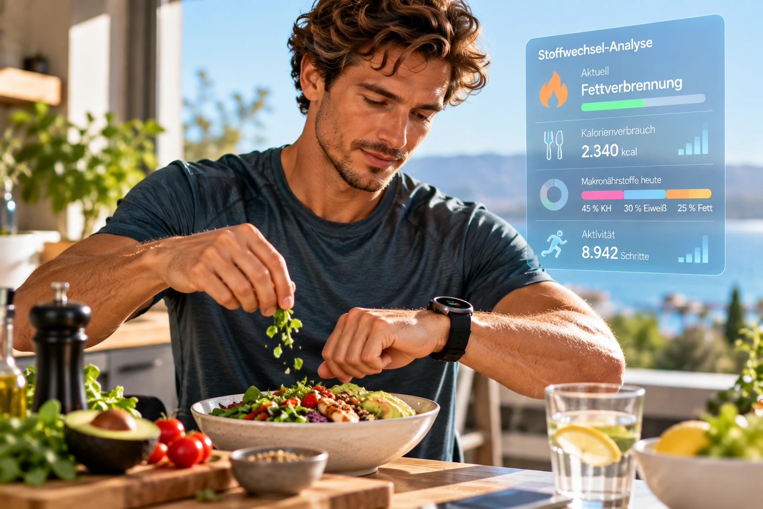 Ernährung, Bewegung und Energieverbrauch hängen eng zusammen – Tracking kann helfen, die eigenen Gewohnheiten besser zu verstehen. (KI-generiert)