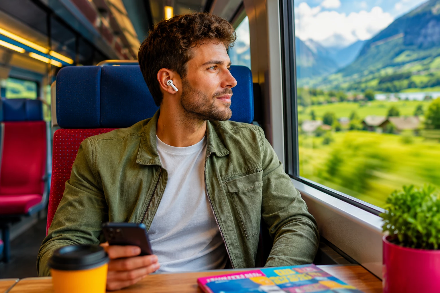 Mit Noise Cancelling werden Bahnfahrten entspannter: In-Ear-Kopfhörer reduzieren störende Umgebungsgeräusche und sorgen für mehr Ruhe unterwegs. (KI-generiert)