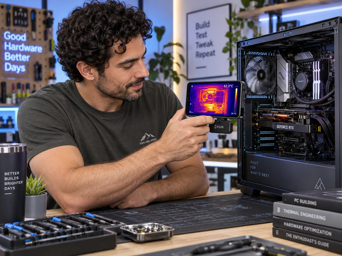 Auch bei Elektronik ist eine Wärmebildkamera spannend: Temperatur-Hotspots im PC lassen sich schnell und anschaulich lokalisieren. (KI-generiert)