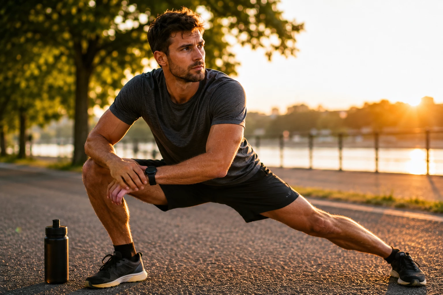 Ein kurzes Warm-up bereitet Muskeln, Gelenke und Herz-Kreislauf-System auf die Belastung vor – selbst an heißen Sommertagen. (KI-generiert)