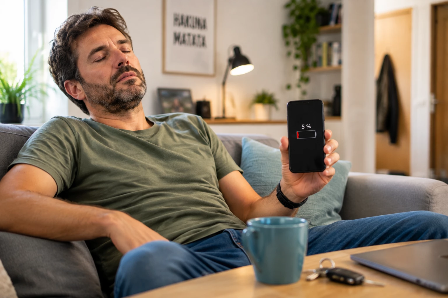 Akku leer? Wer trotz genug Schlaf ständig müde und erschöpft ist, sollte genauer auf die möglichen Ursachen schauen. (KI-generiert)
