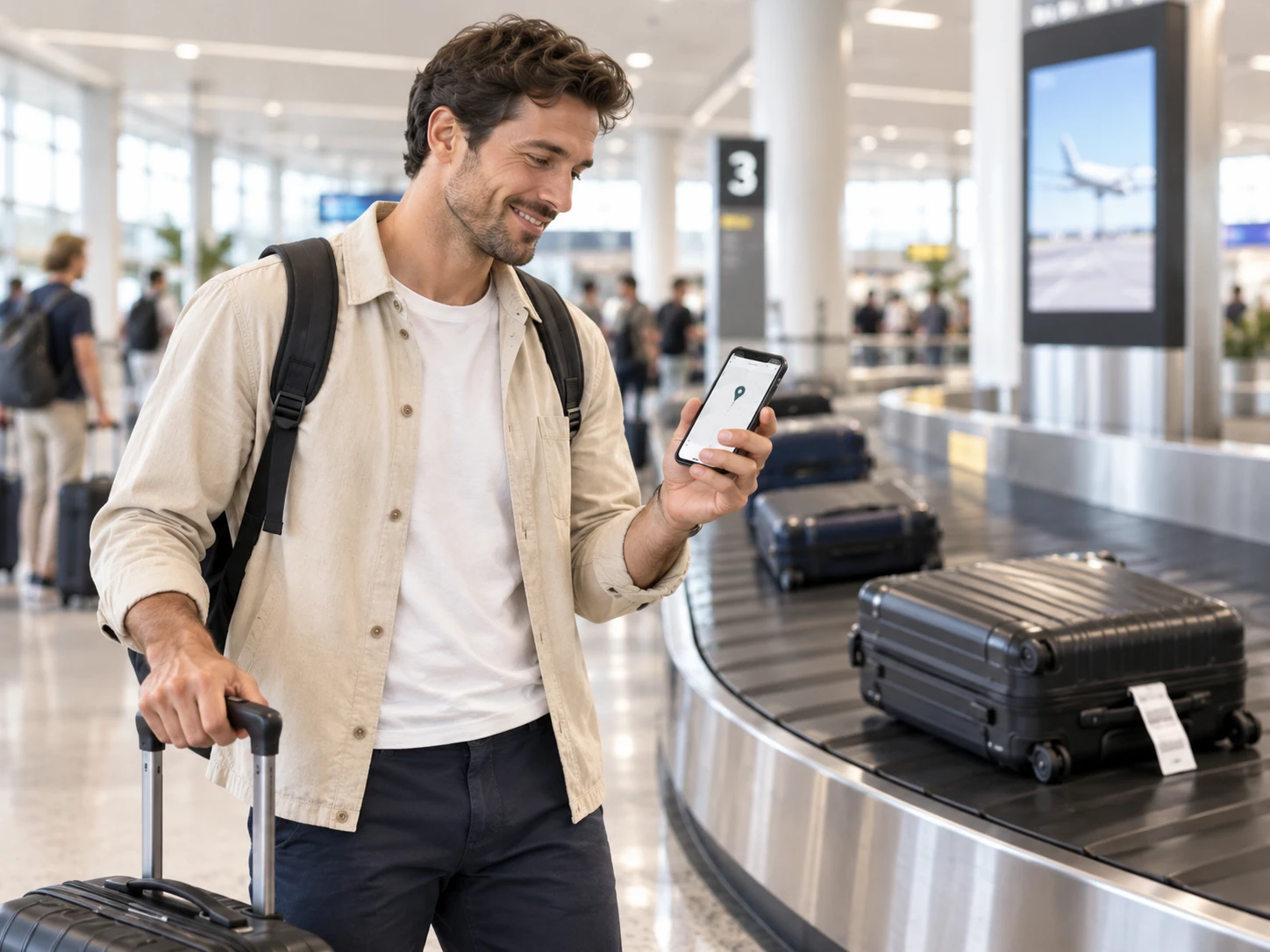 Ein Gepäcktracker kann schon vor dem ersten Koffer auf dem Band verraten, ob das eigene Reisegepäck überhaupt am Ziel angekommen ist. (KI-generiert)
