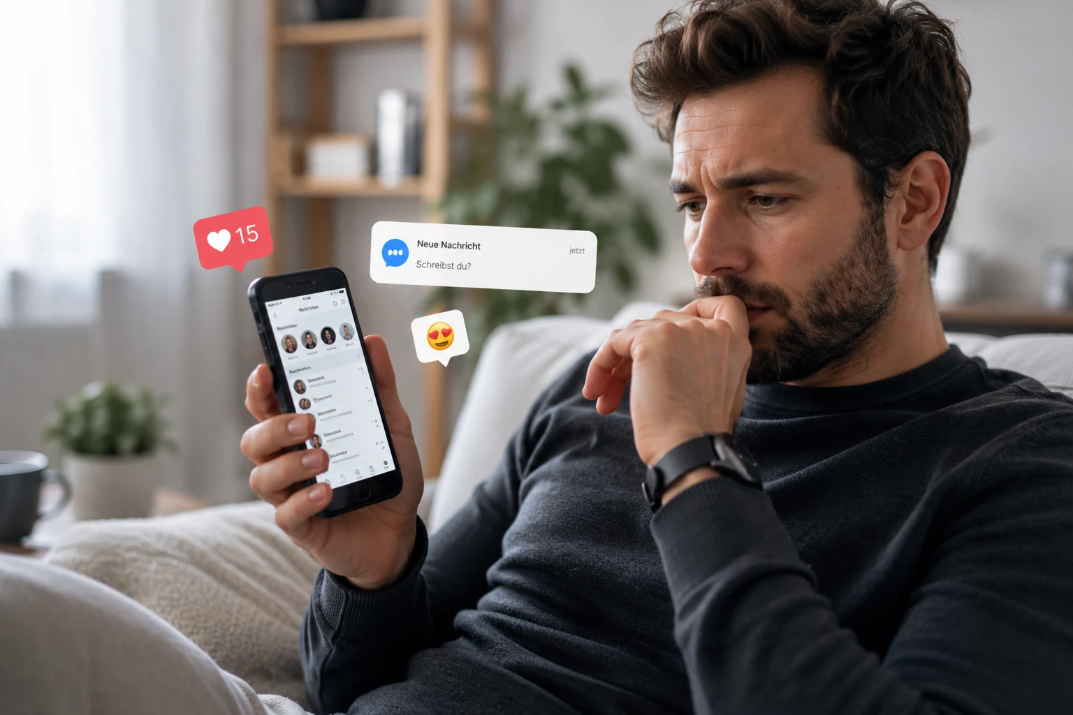 Likes, Herz-Reaktionen und private Nachrichten sind nicht automatisch Fremdgehen – doch Absicht und Heimlichkeit können die Grenze verschieben. (KI-generiert)