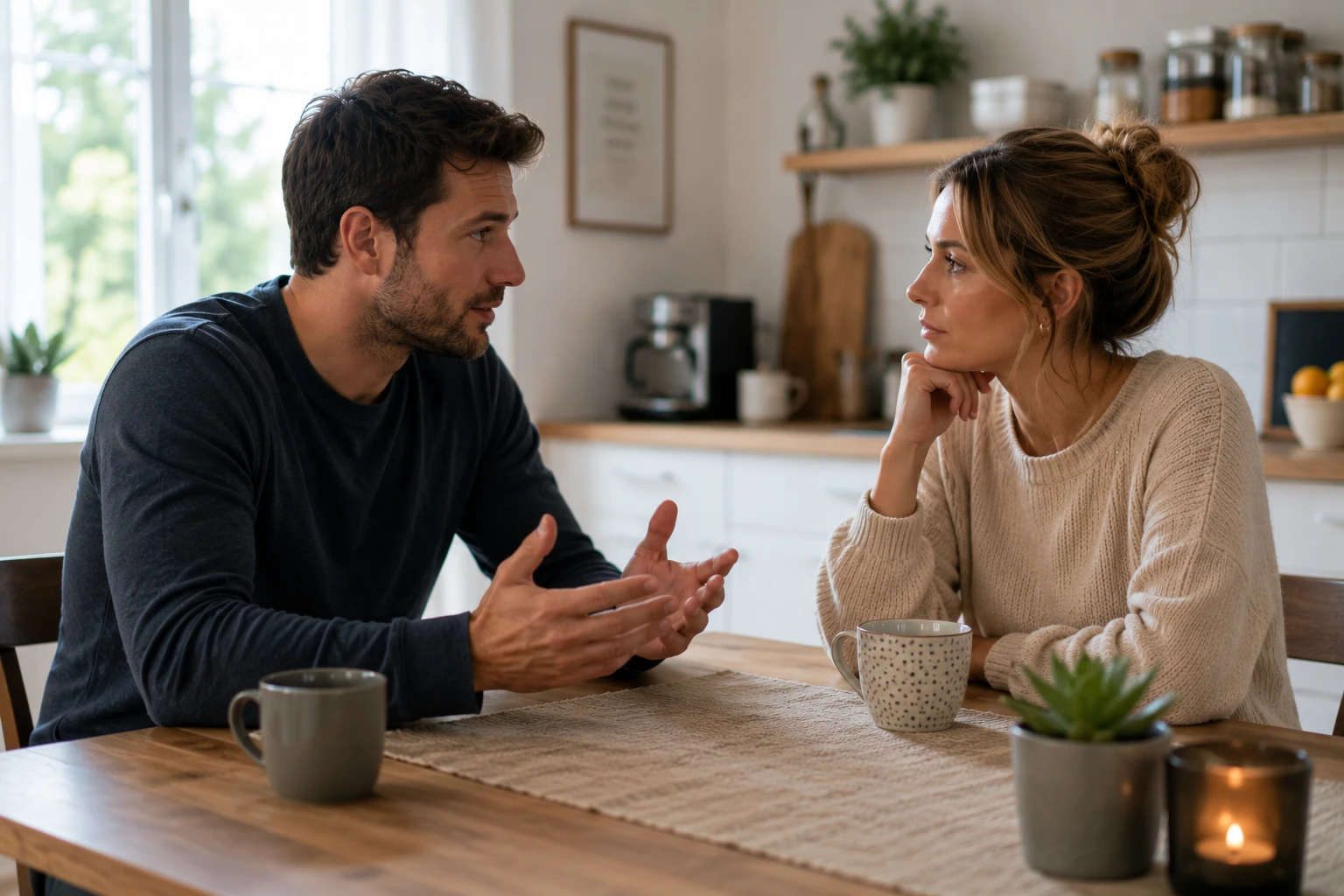 Statt Vorwürfen hilft ein offenes Gespräch: Wer über Unsicherheiten und persönliche Grenzen spricht, schafft Klarheit in der Beziehung. (KI-generiert)