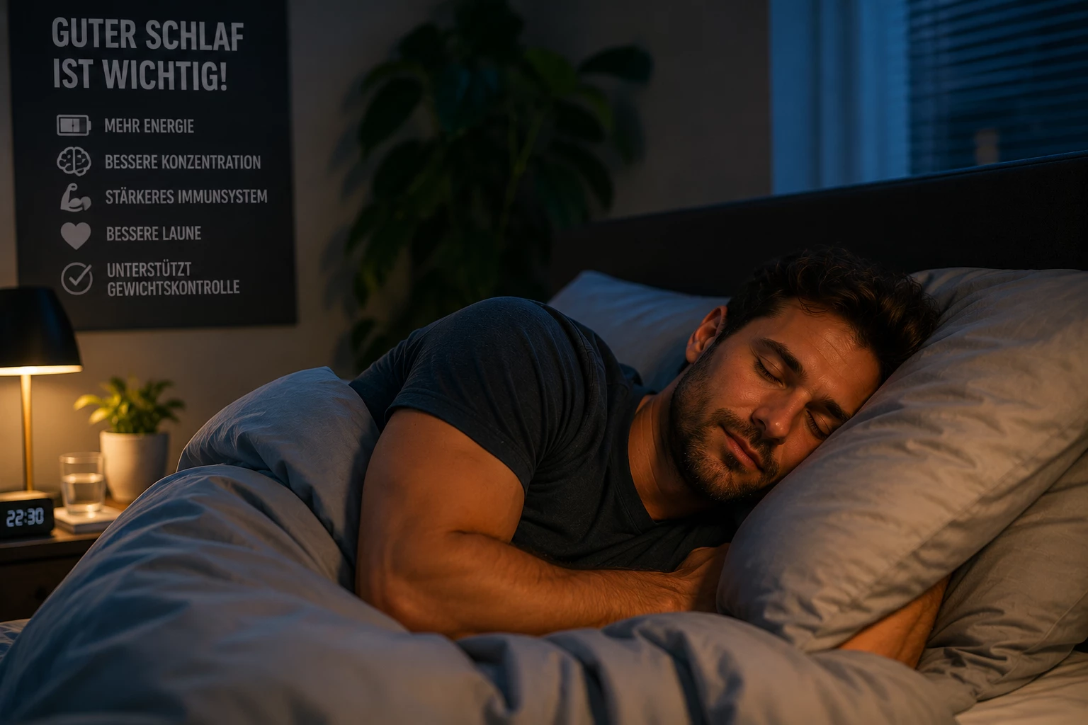 Wer nachts ausreichend schläft, startet oft nicht nur erholter, sondern auch motivierter und leistungsfähiger in den Tag. (KI-generiert)