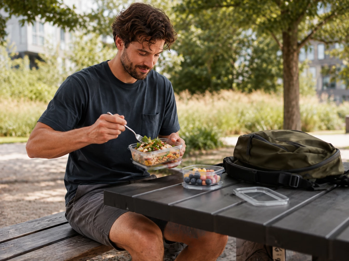 So wird die Mittagspause im Grünen gesund und lecker. (Bidl KI generiert)