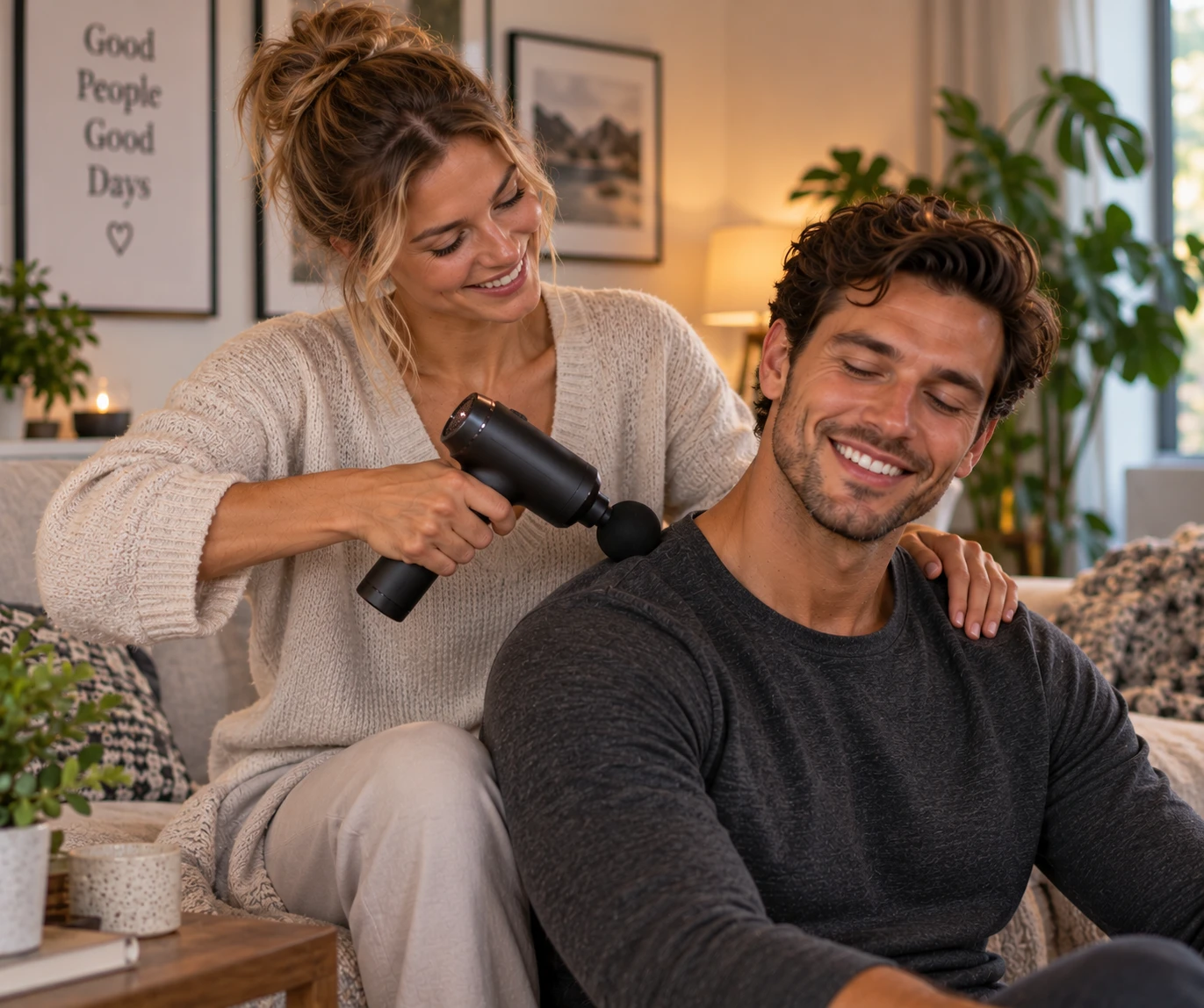 Bei der Anwendung an Schulter und Nacken sollte die Massagepistole ausschließlich auf geeigneter Muskulatur und nicht direkt auf Knochen oder Wirbelsäule geführt werden. (KI-generiert)