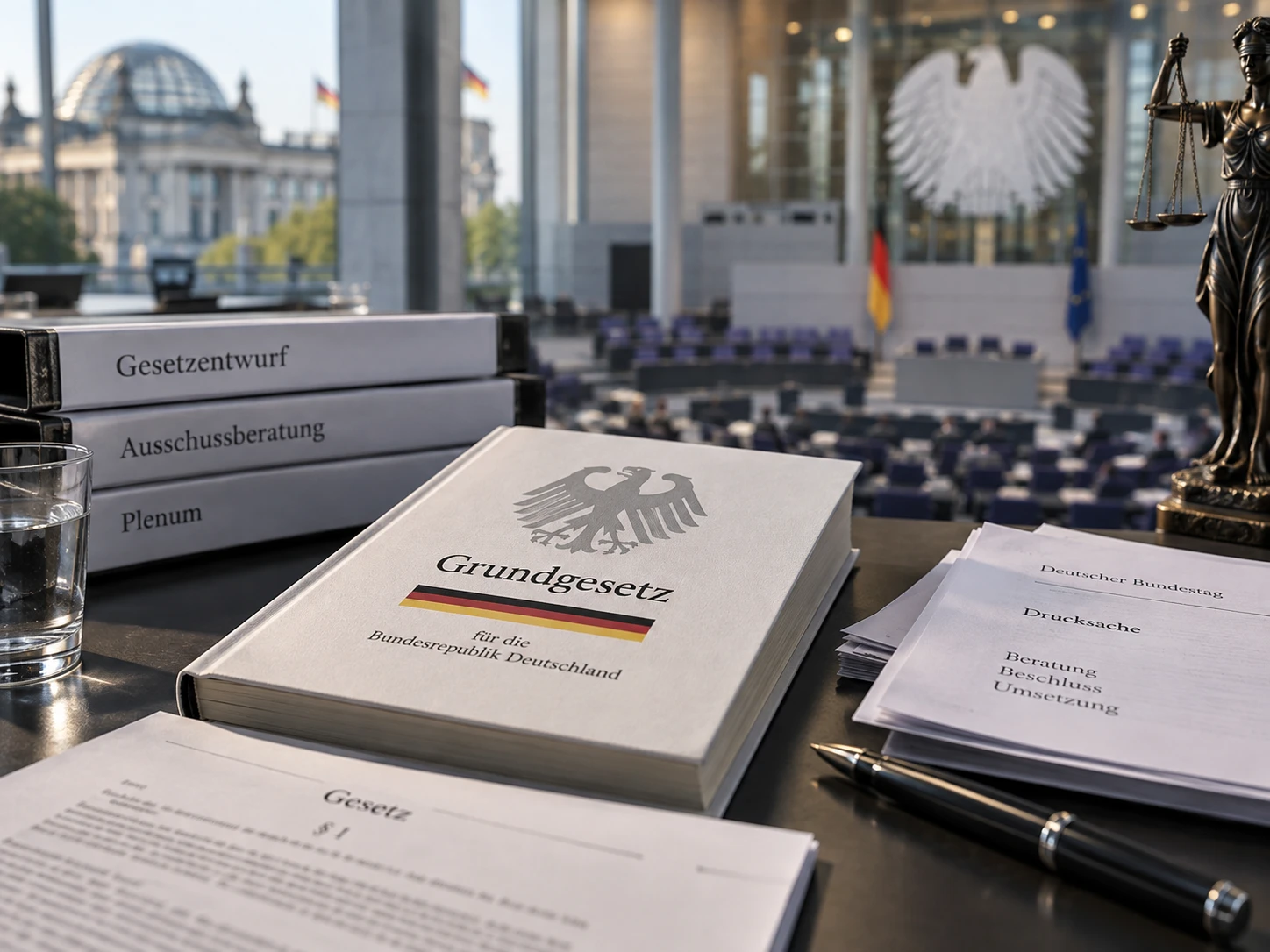 Auch eine Regierung mit klarer Mehrheit bleibt an Grundgesetz, Gerichte, Bundesrat und europäisches Recht gebunden. (KI-generiert)