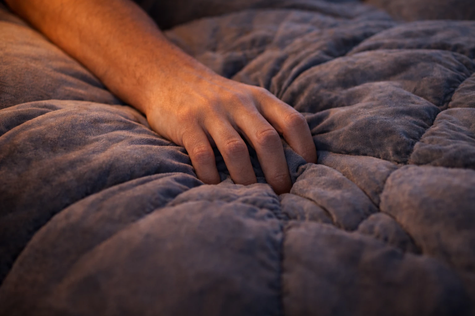 Der gleichmäßige Druck einer Gewichtsdecke stimuliert das Nervensystem und kann helfen, schneller zur Ruhe zu kommen.