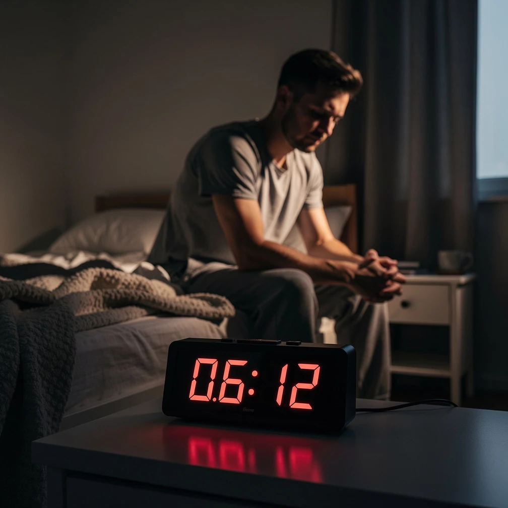 Zu wenig Schlaf bringt den Hormonhaushalt durcheinander – und kann Hunger, Heißhunger und Gewichtszunahme begünstigen. (KI-generiert)