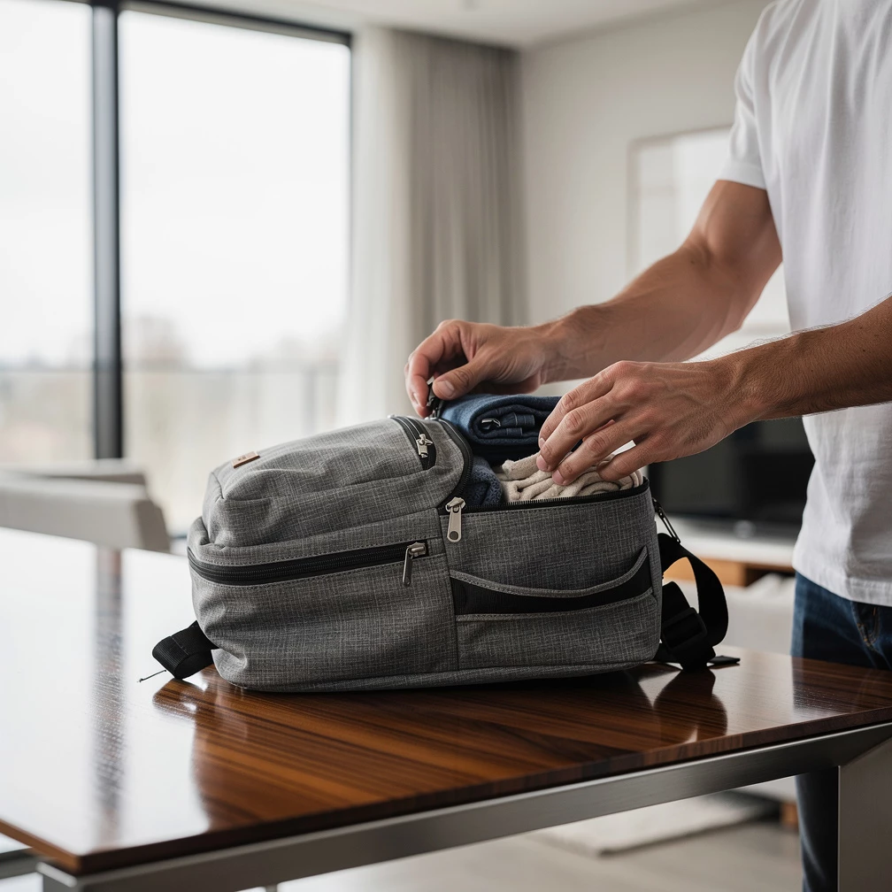 Gut vorbereitet reist es sich entspannter: Mit den richtigen Essentials wird dein Handgepäck zum Gamechanger (KI-generiert)