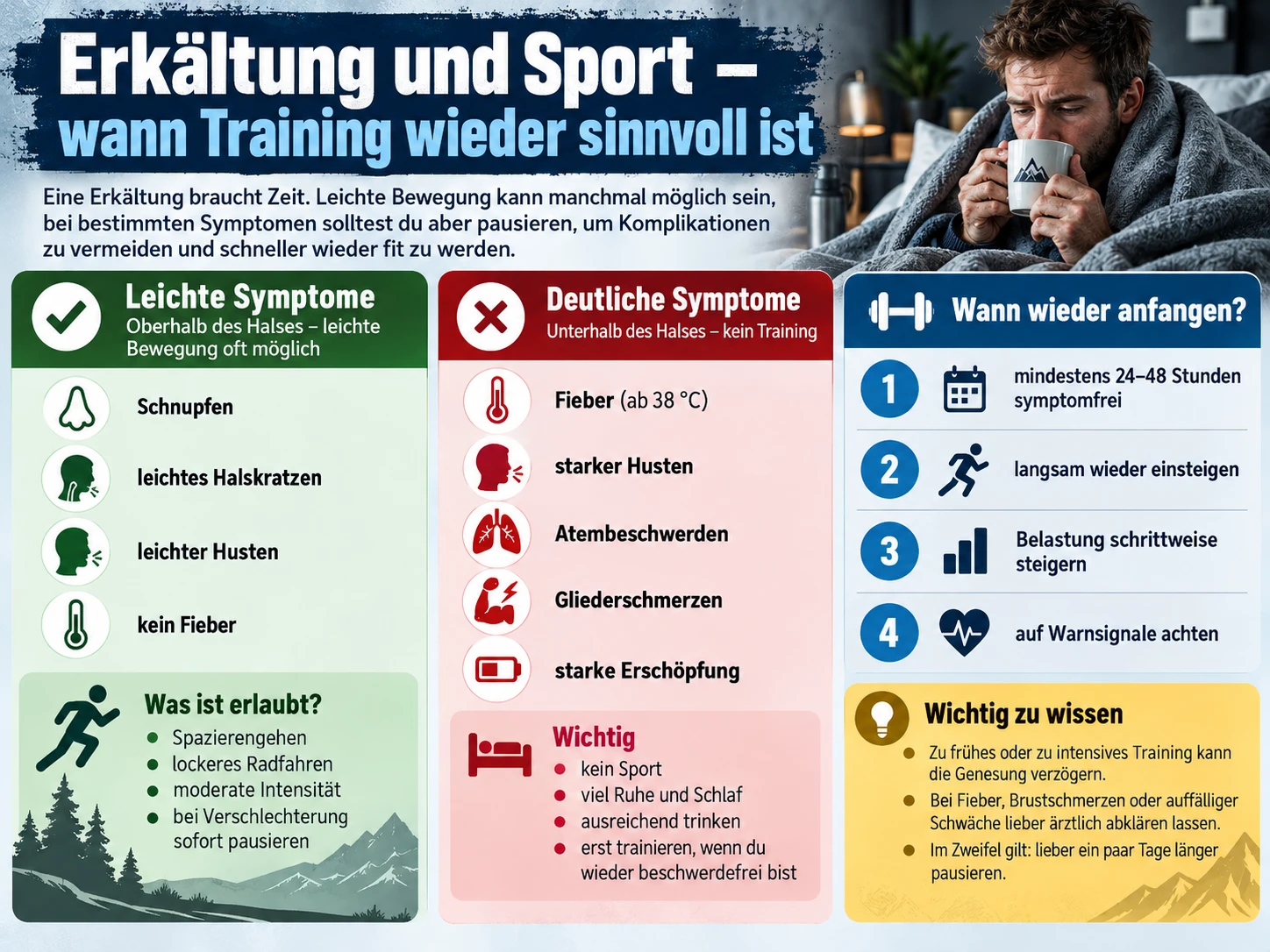 Erkältung und Sport - Wann wieder trainieren (Bild KI generiert).webp