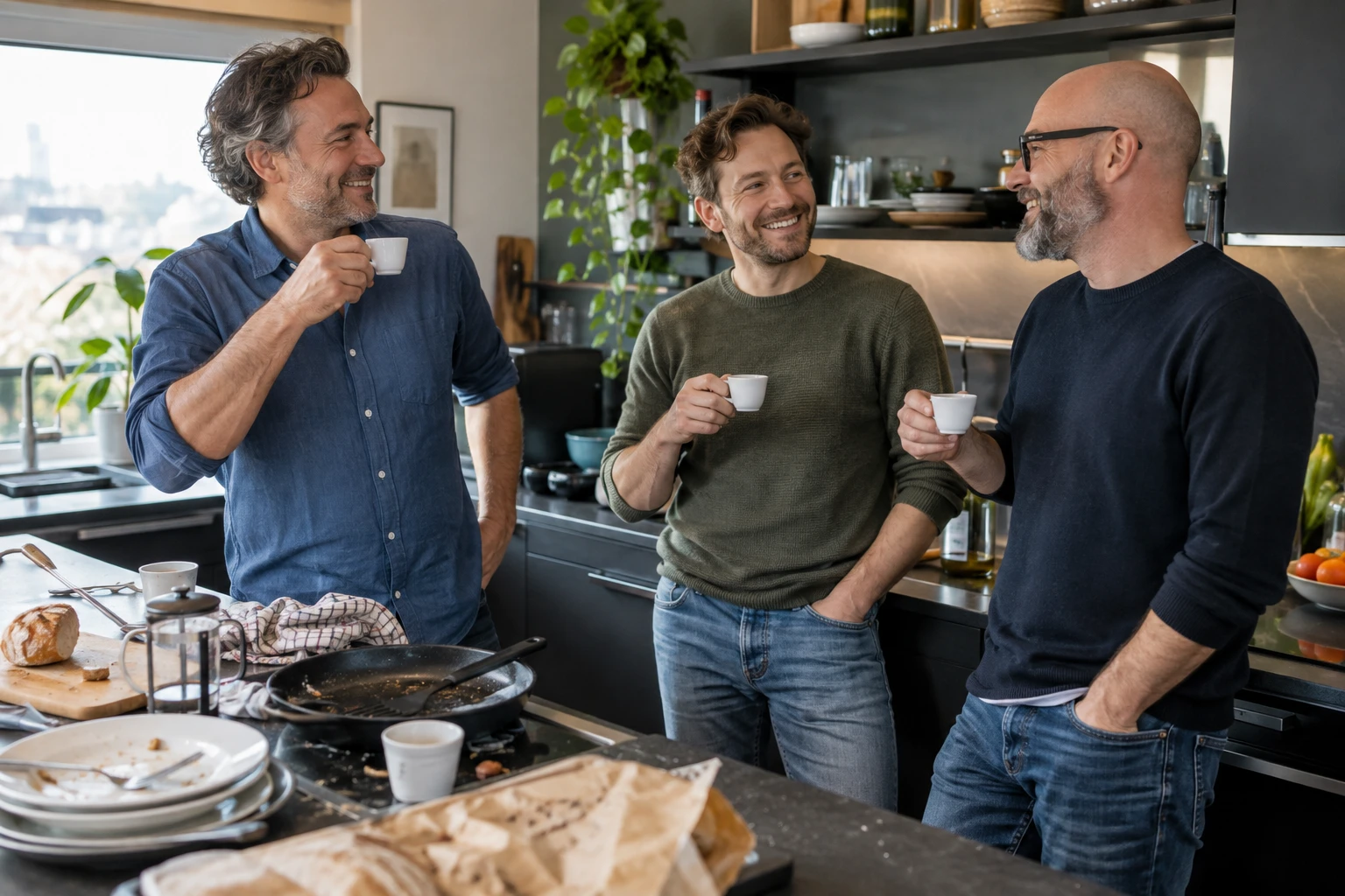 Espresso und Smalltalk statt Abwasch (Bild KI generiert).webp