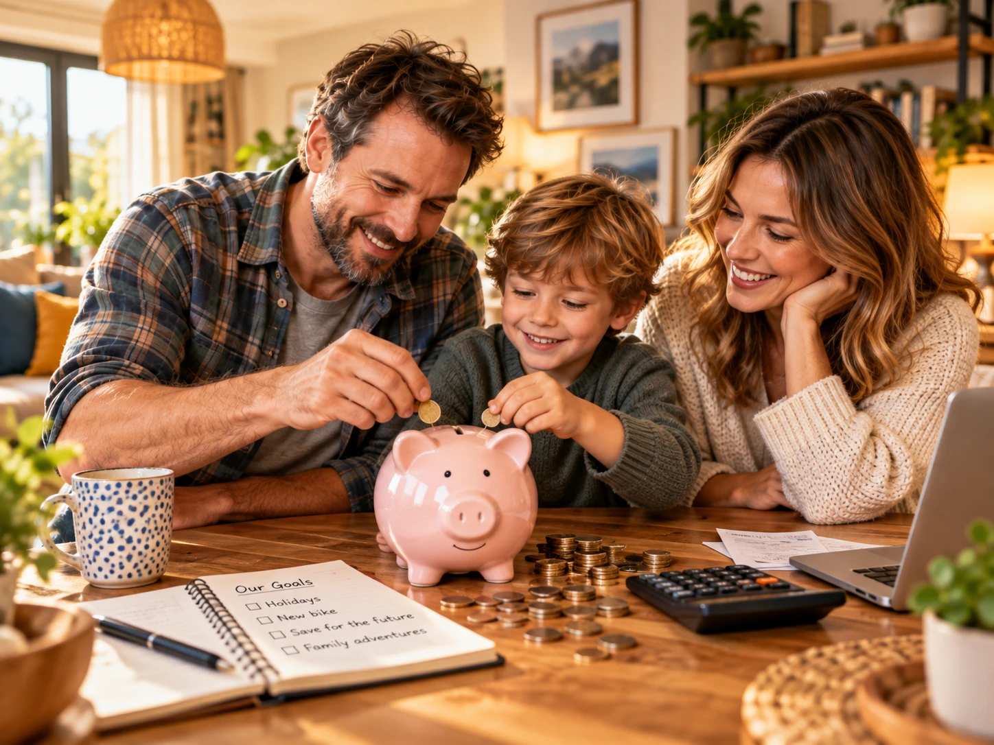 Familienziele mit dem Sparschwein (Bild KI generiert(.webp