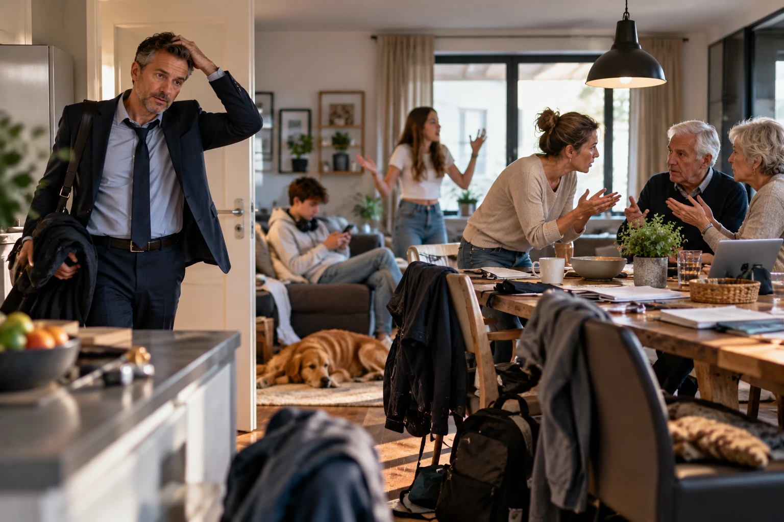 Feierabend - Heimkehr ins Familienchaos (Bild KI generiert).webp