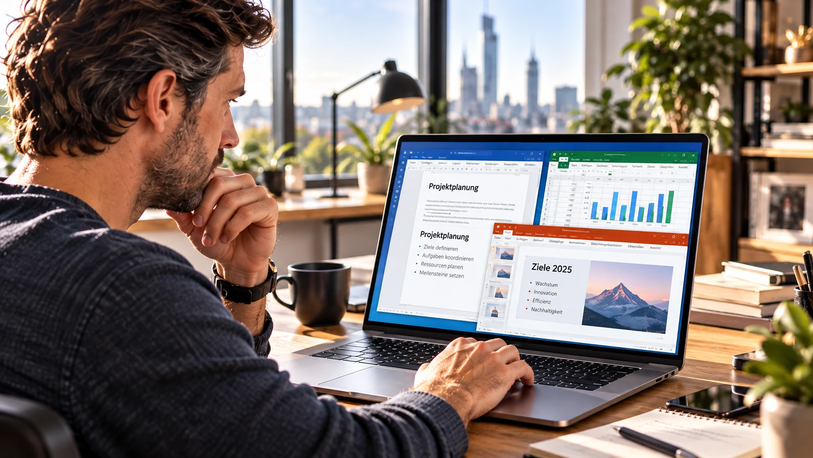 Office-Version überprüfen Welche Office-Version ist auf deinem Rechner installiert? Ein Blick in die Produktinformationen zeigt, ob du vom Supportende betroffen bist. (KI-generiert)