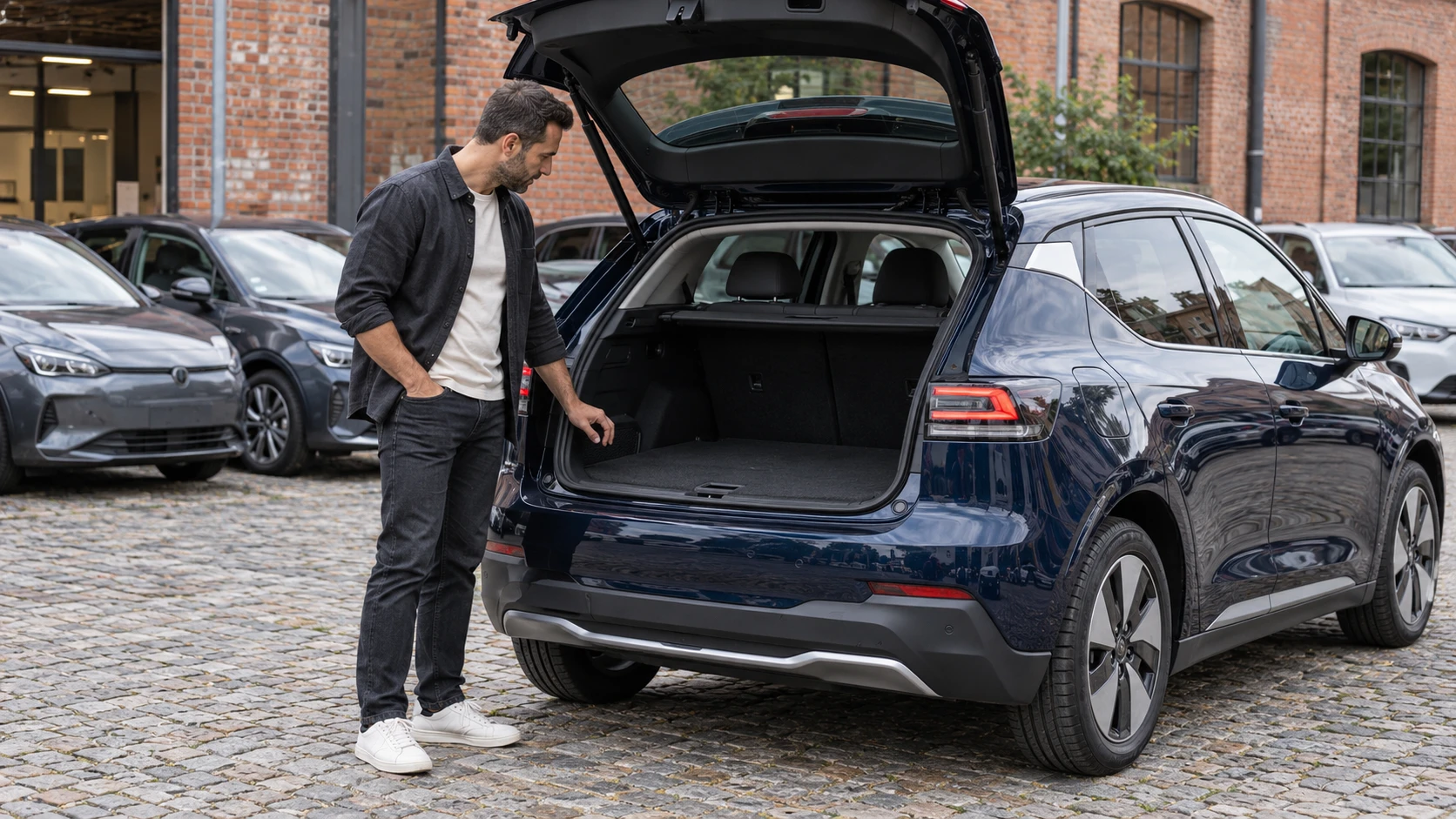 Platz für deinen Alltag: Beim gebrauchten E-Auto sollten Kofferraum, Ausstattung und Fahrzeugzustand überzeugen. (KI-generiert)