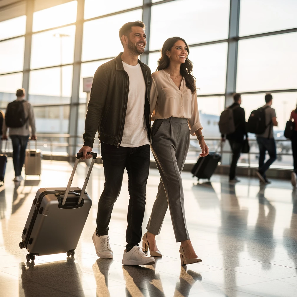 Entspannt am Flughafen: Wer sein Handgepäck im Griff hat, startet deutlich stressfreier in den Urlaub (KI-generiert)