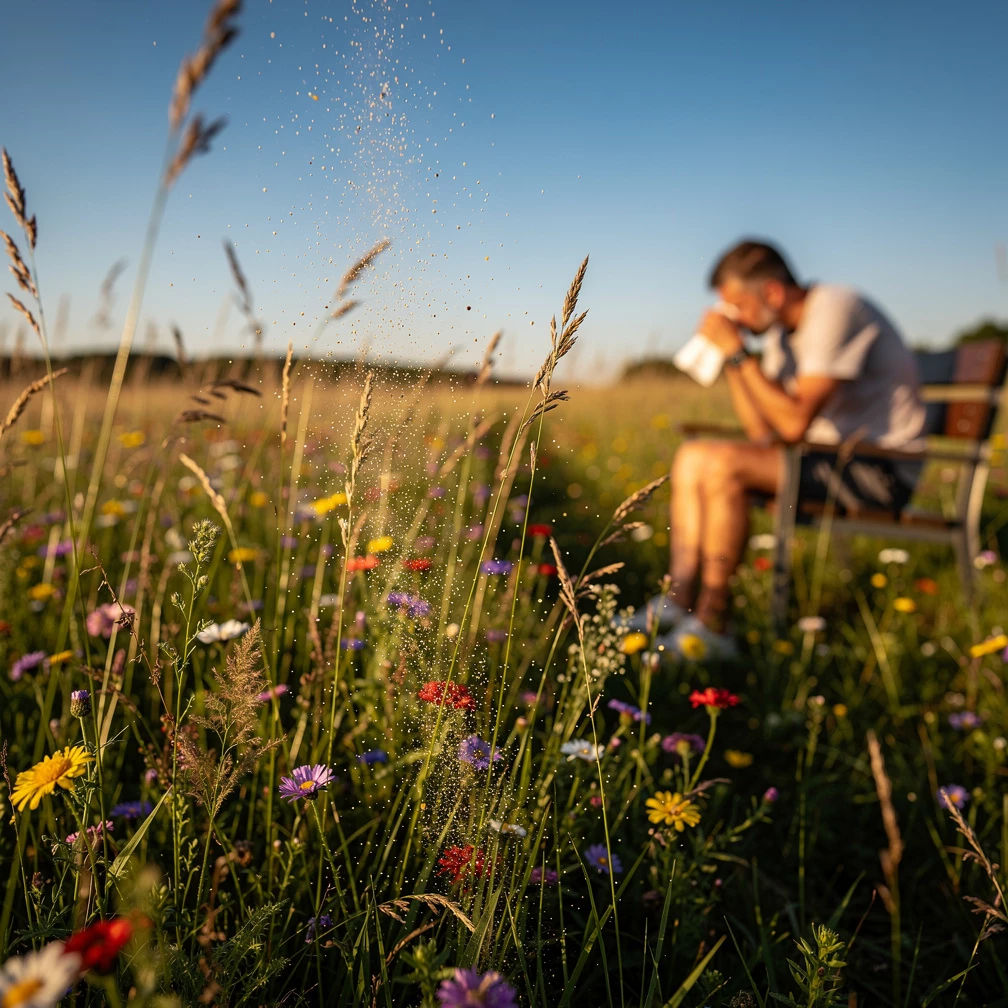 Blühende Gräser setzen im Sommer besonders viele Pollen frei und gehören zu den häufigsten Auslösern von Heuschnupfen. (KI-generiert)