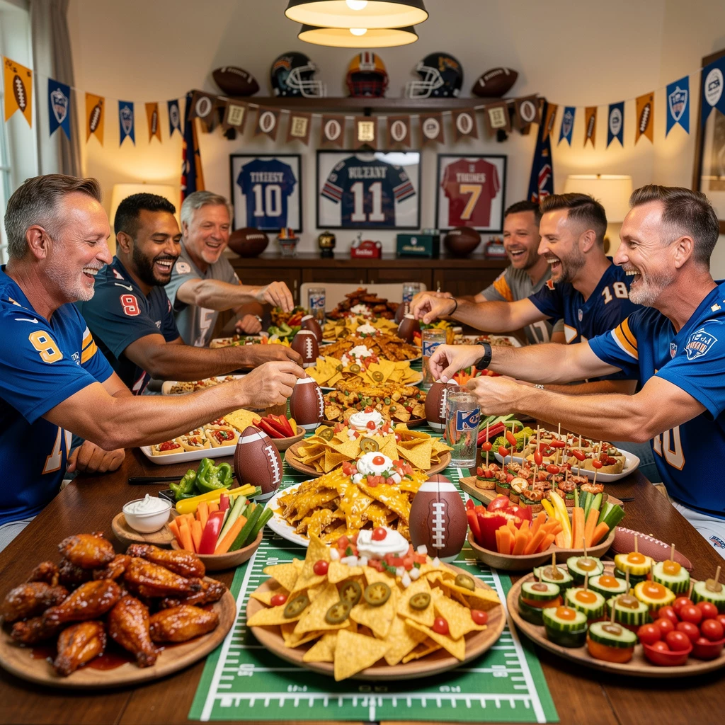 Wings, Nachos, Burger & DIY-Taco-Bar: Diese Snacks bringen Stadion-Feeling auf den Tisch. (KI-generiertes Bild)