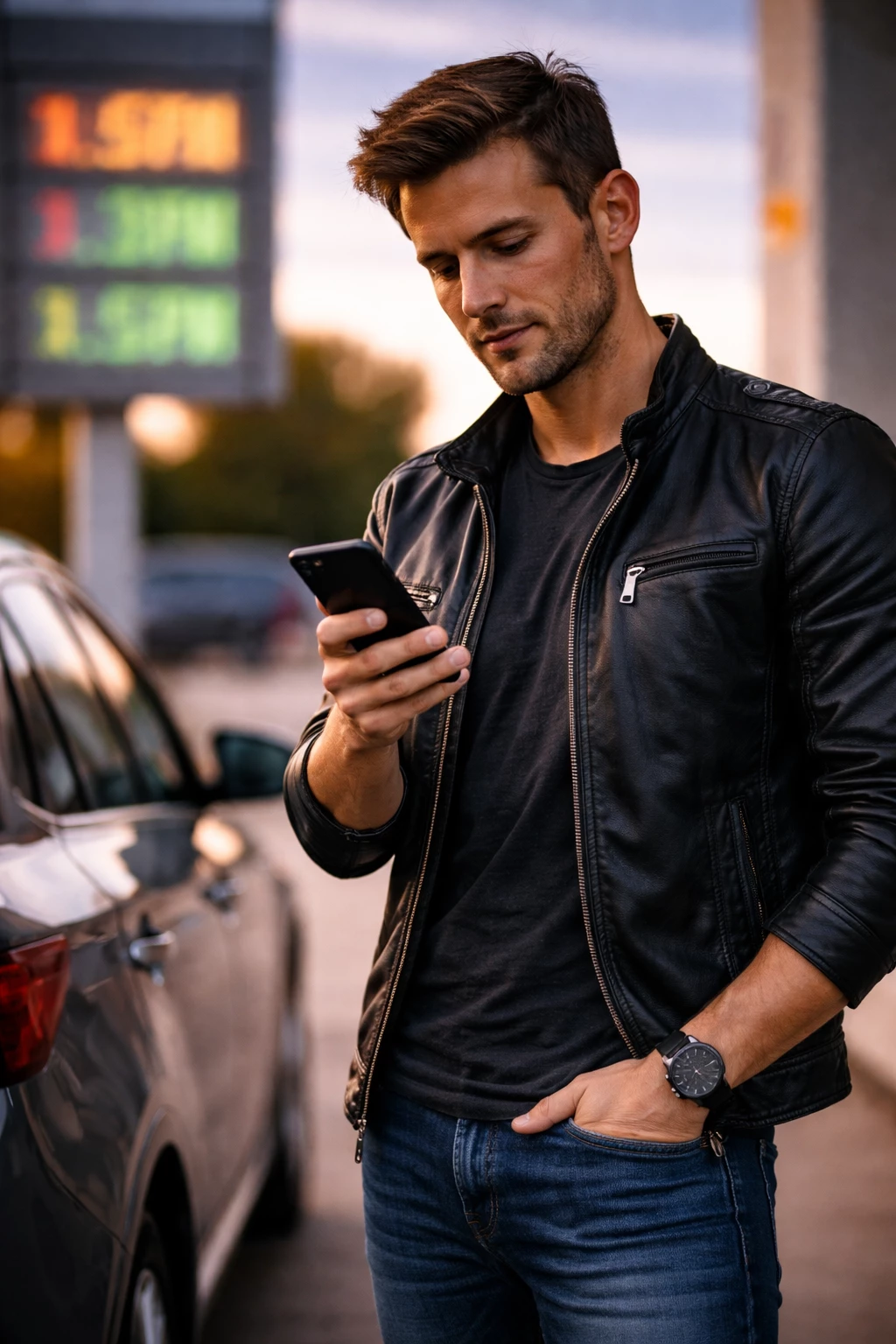 Ein kurzer Blick aufs Handy reicht: Mit den richtigen Apps findest du in Sekunden den besten Spritpreis (KI-generiert)