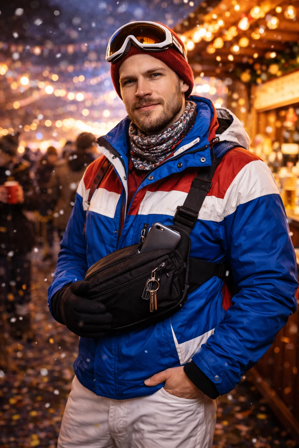 Après-Ski ist 2026 einer der cleversten Männer-Looks: warm angezogen, sofort verkleidet – und mit Bauchtasche hast du alles sicher dabei.