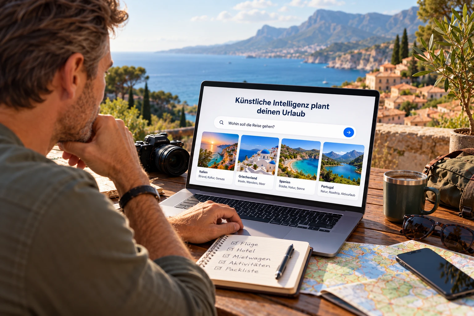 KI-gestützte Urlaubsplanung an der Küste (Bild KI generiert).webp