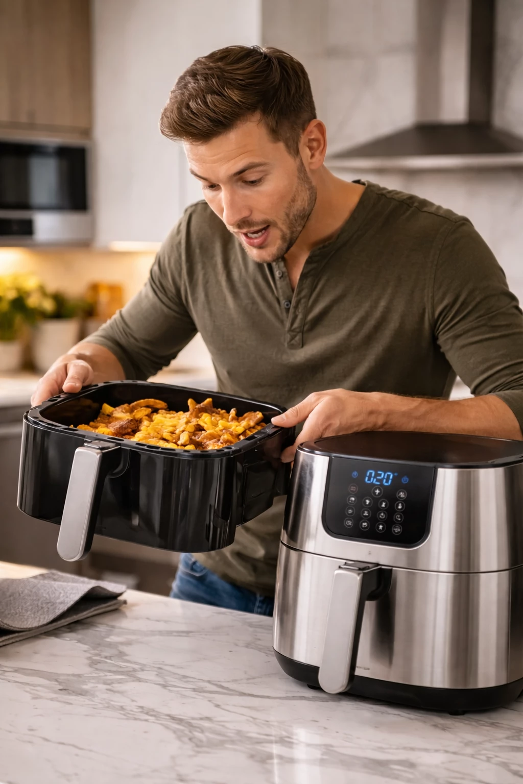 Erster Testlauf: Schon beim ersten Versuch zeigt der Air Fryer, wie einfach knusprige Ergebnisse gelingen. (KI-generiert)