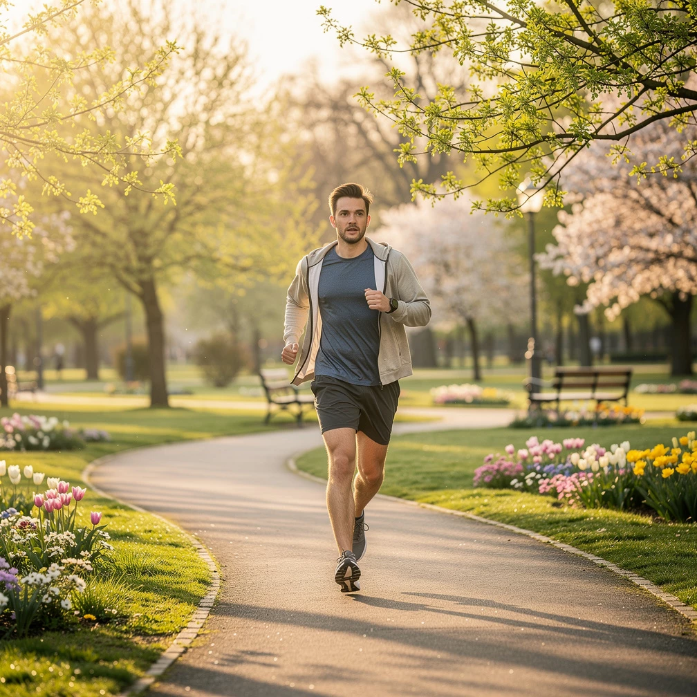 Bewegung hilft sofort, den Kopf freizubekommen und Stress abzubauen (KI-generiert)