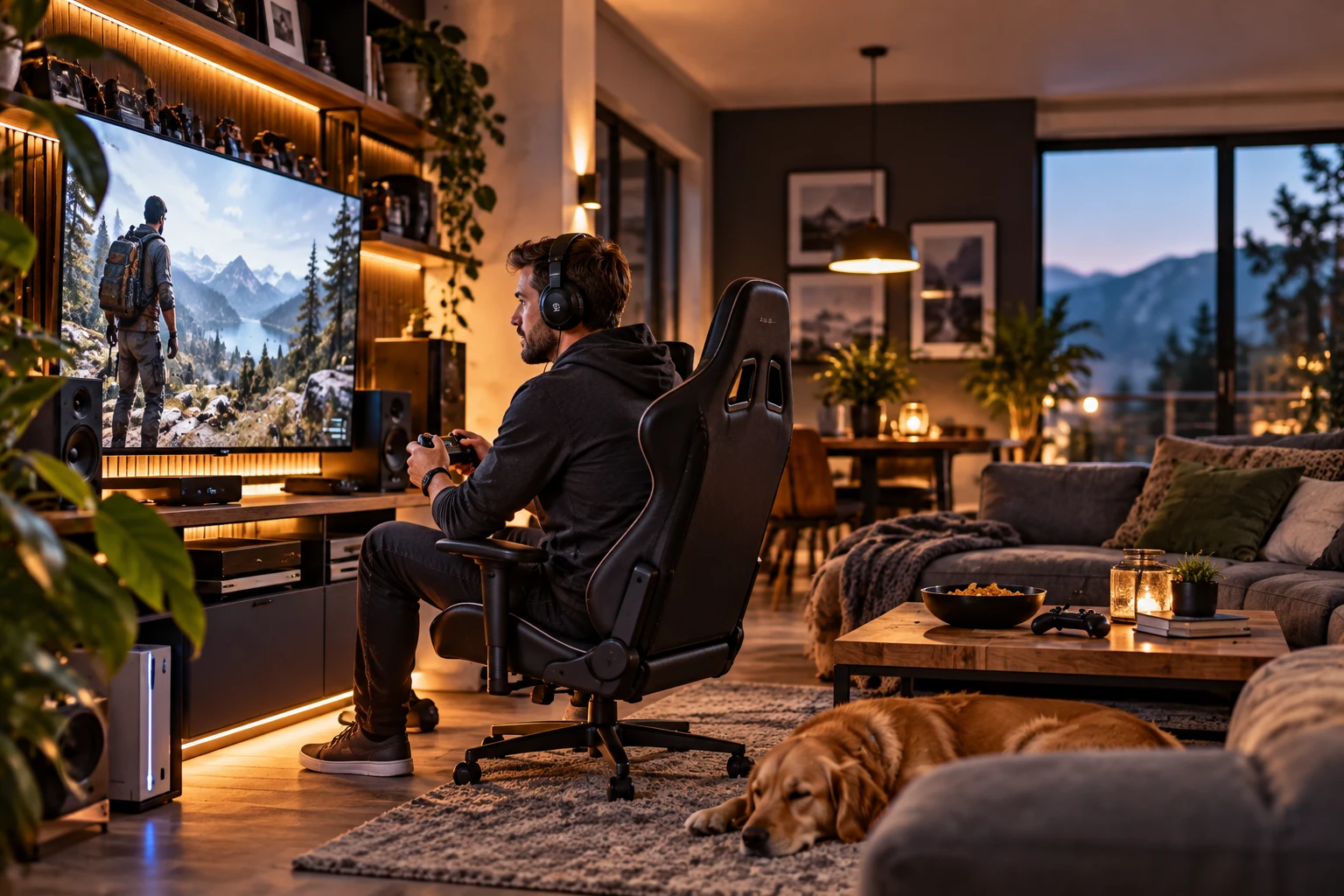 Männerhöhle 2.0 Gaming-Wohnzimmer (Bild KI generiert).webp