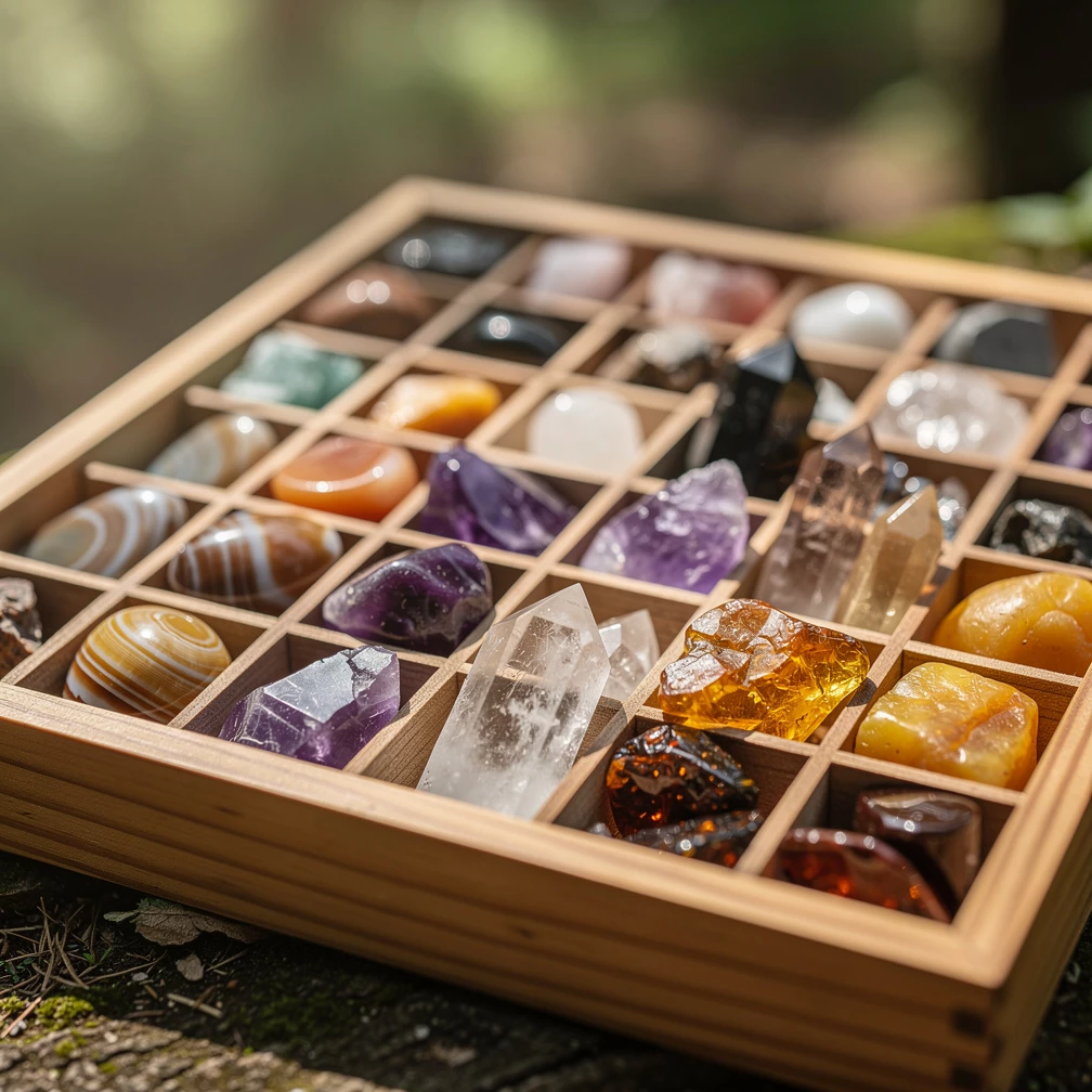 Achate, Amethyste, Bergkristalle, Quarz und weitere Mineralien kommen auch in Deutschland vor. Eine so umfangreiche Sammlung entsteht jedoch meist erst nach vielen Exkursionen oder durch den Tausch mit anderen Sammlern. (KI-generiert)