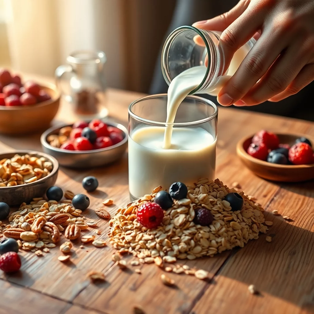 Ein ausgewogenes Frühstück mit Haferflocken, Nüssen und Beeren versorgt den Körper mit Energie, Eiweiß und wichtigen Mikronährstoffen – perfekt für einen starken Start in den Tag.