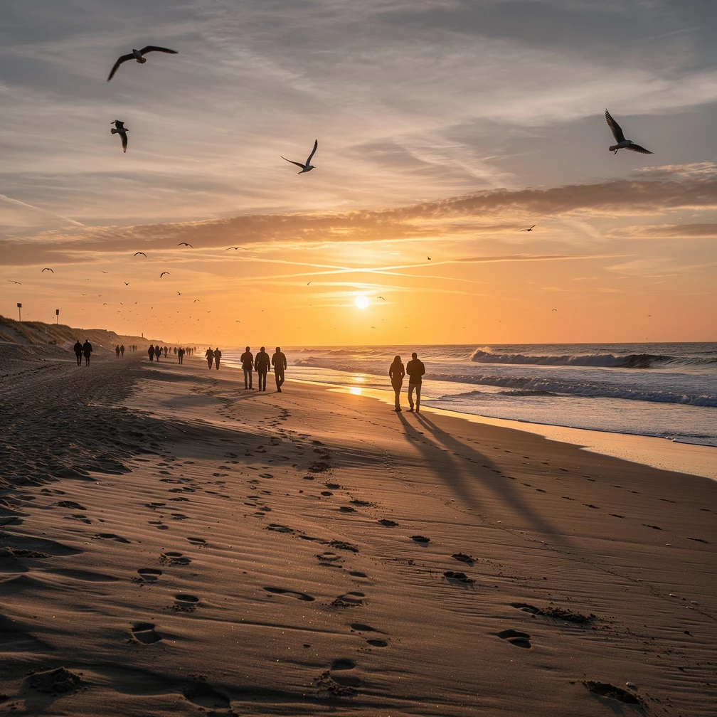 Nordsee, lange Spaziergänge und Sonnenuntergänge: Das Meer bleibt über Pfingsten eines der beliebtesten Reiseziele. (KI-generiert)
