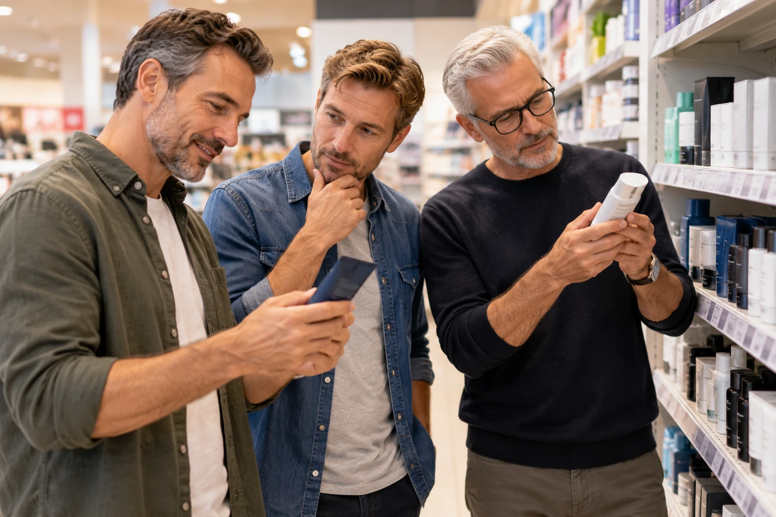 Pflegeprodukte im Drogeriemarkt vergleichen (Bild KI generiert).webp