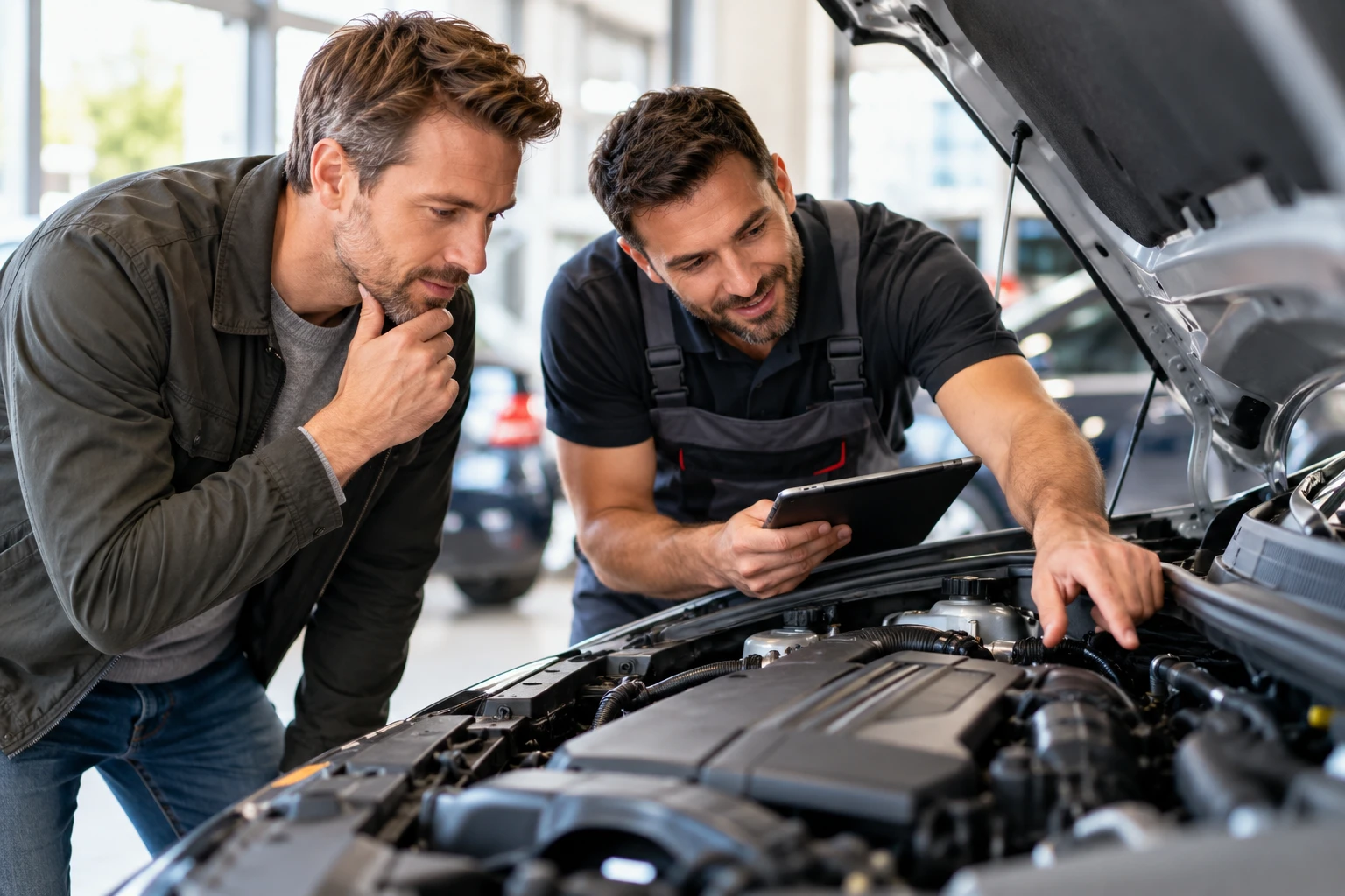 Professionelle Motorinspektion in der Werkstatt (Bild KI generiert).webp