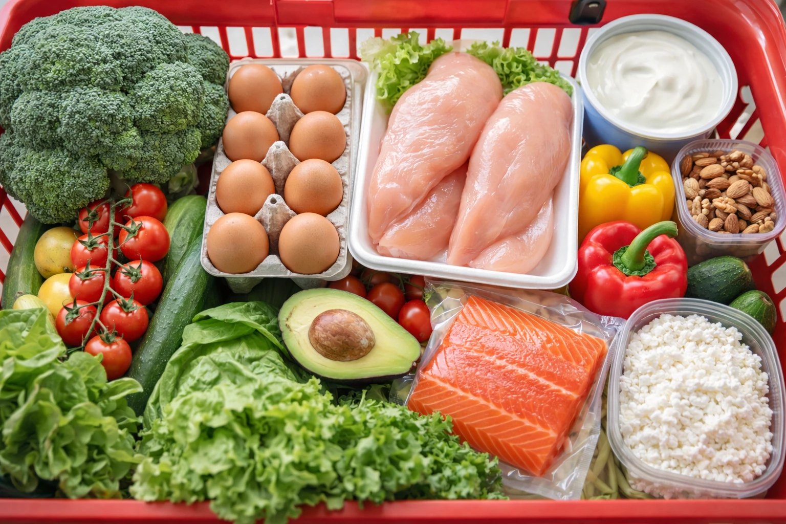 Mehr Protein, mehr Gemüse, weniger Ultra-Processed Food: Diese Kombi macht es ab 30 deutlich leichter, Körperfett zu reduzieren. (KI-generiert)