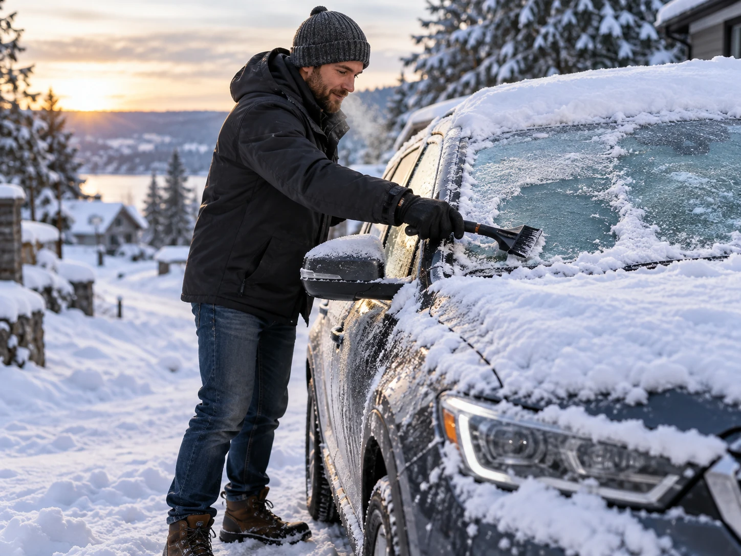 Scheibe freikratzen im Winter (Bild KI generiert).webp