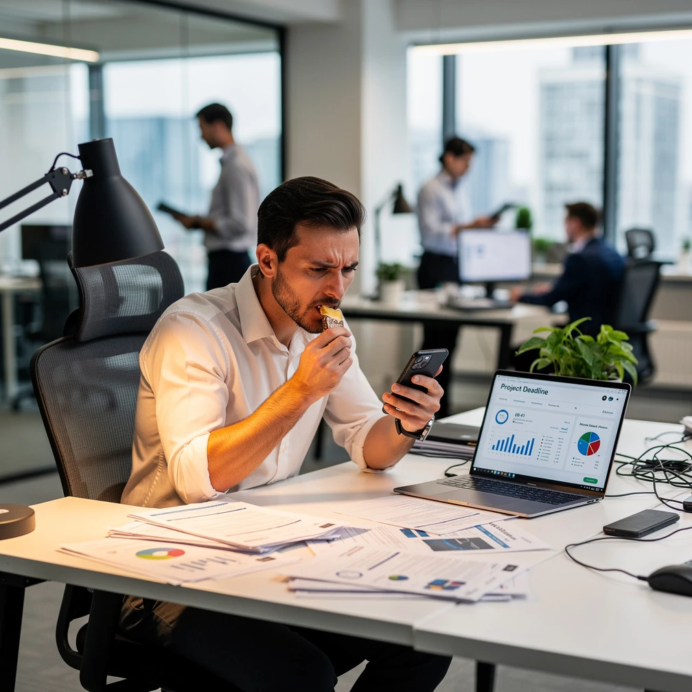 Snacken im Alltag: Wer ständig nebenbei isst, verliert schnell den Überblick über Kalorien und echte Sättigung. (KI-generiert)