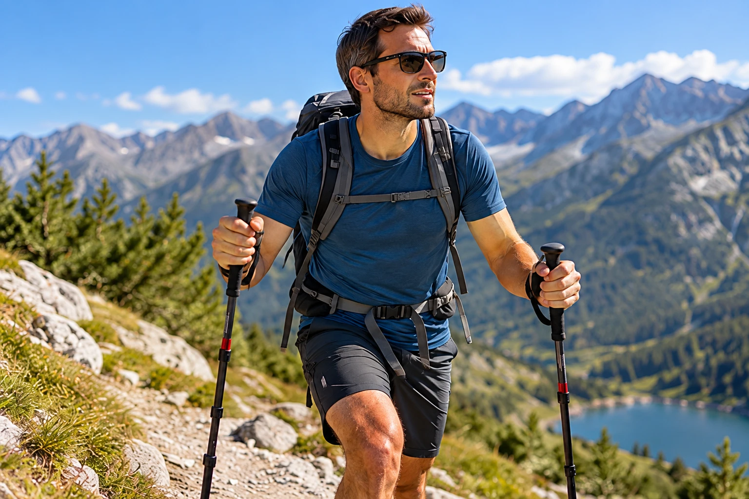 Trekkingstöcke beim Wandern als sinnvolle Unterstützung (Bild KI generiert).webp