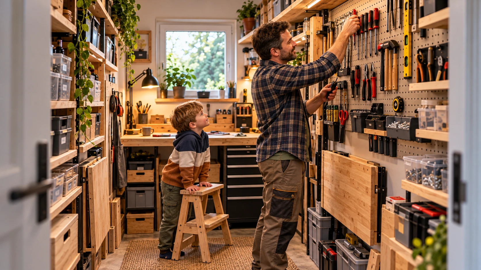 Vater-Sohn-Moment in der Werkstatt (Bild KI generiert).webp