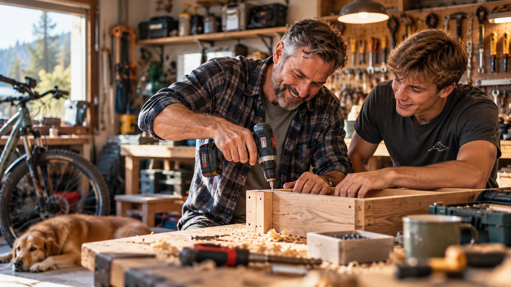 Vater und Sohn - Gemeinsam Heimwerken (Bild KI generiert).webp