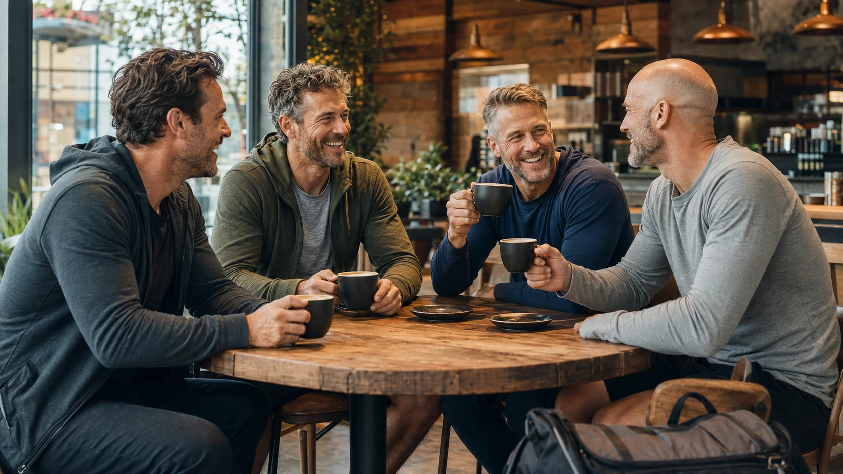 Vier Freunde, Kaffee und gute Gespräche. Bild KI generiert.webp