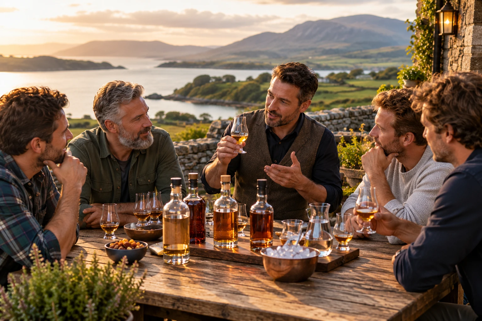 Whisky-Tasting zum Sonnenuntergang (Bild KI generiert).webp