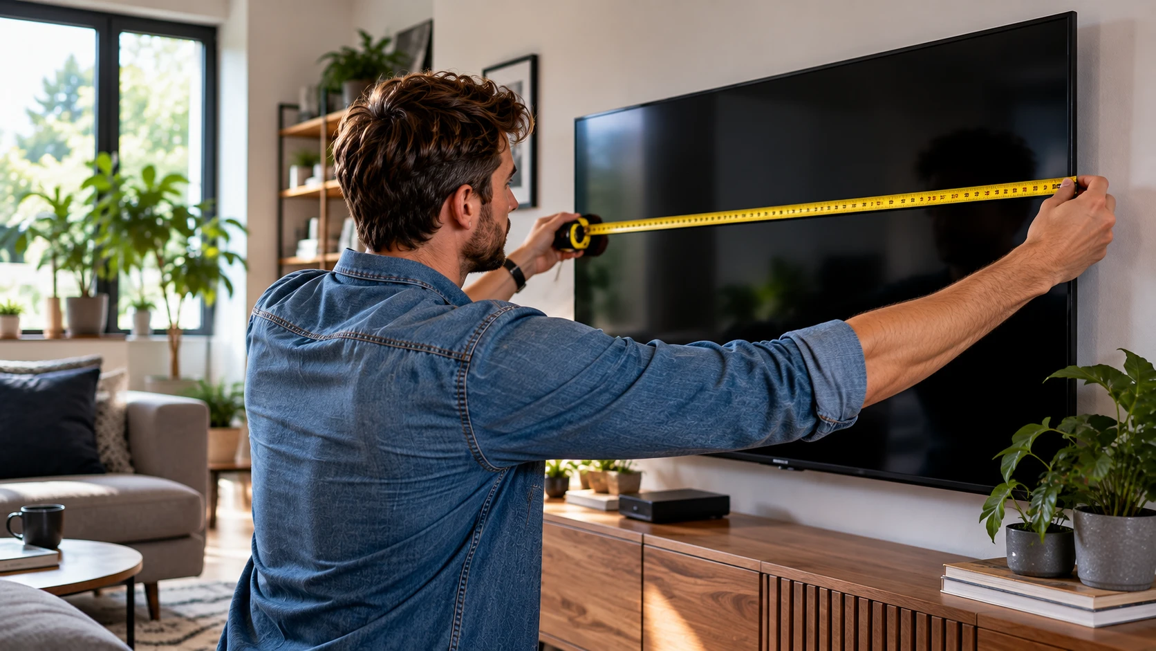 Nicht nur auf die Zollzahl schauen: Bildschirmgröße, Sitzabstand und verfügbare Fläche sollten beim TV-Kauf zusammenpassen. (KI-generiert)