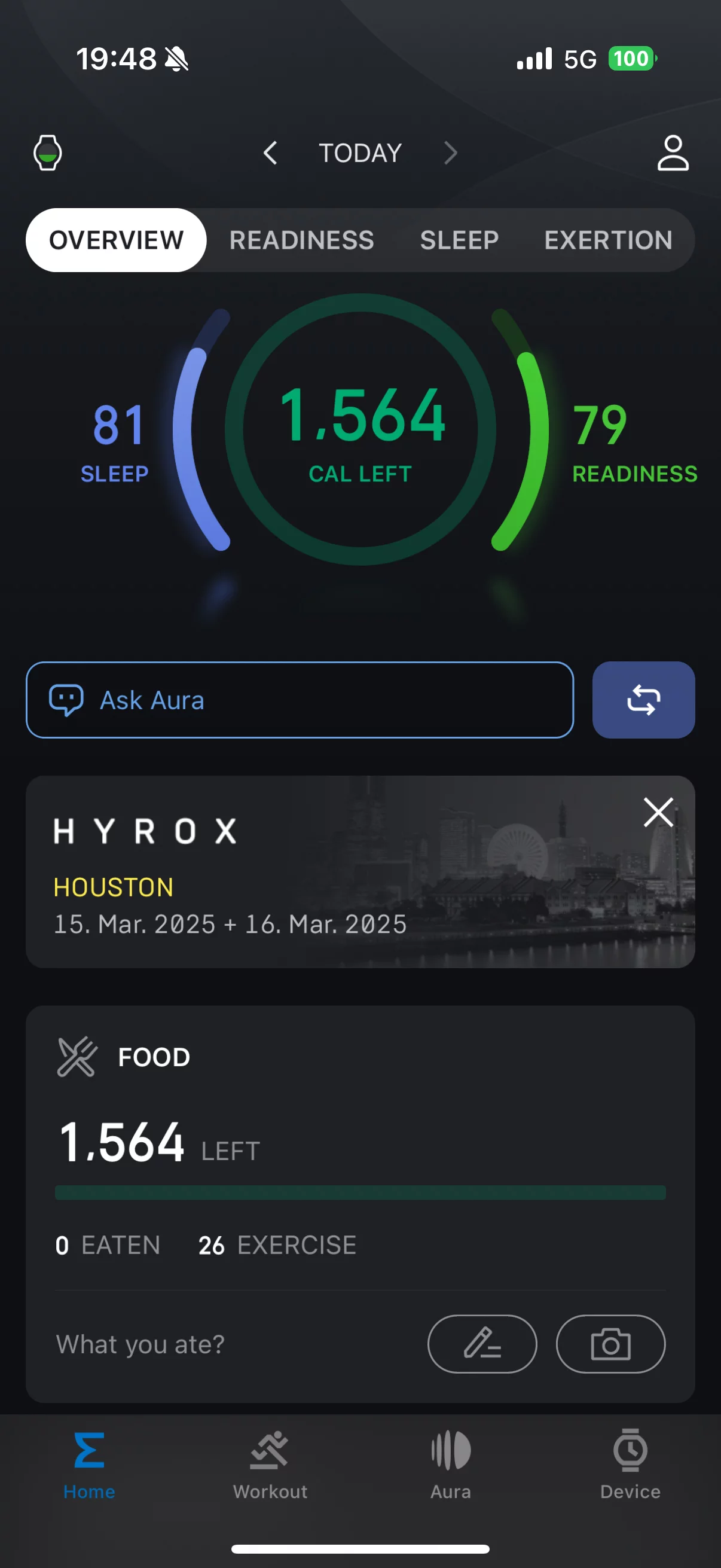 Zepp App Food Logging und mehr: Gesamtüberblick über die Bereitschaft, Schlaf und den BioCharge-Score. (c) Amazfit