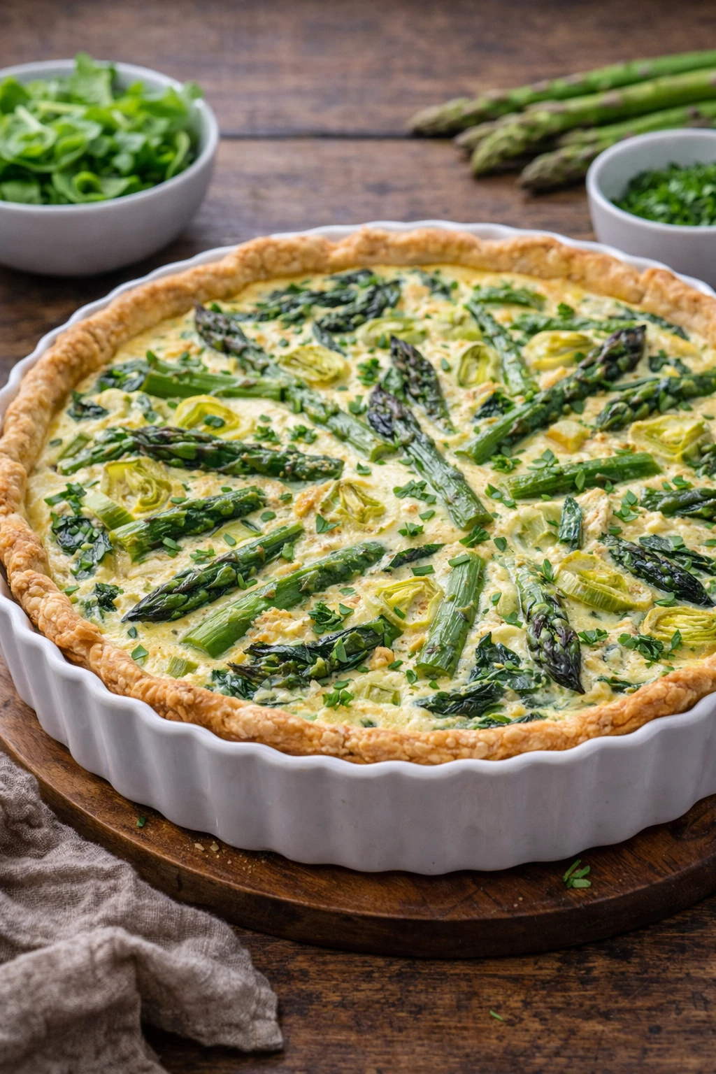 Goldbraun gebacken und voller Frühlingsaromen: Diese Quiche macht Eindruck – ohne Stress. (KI-generiert)